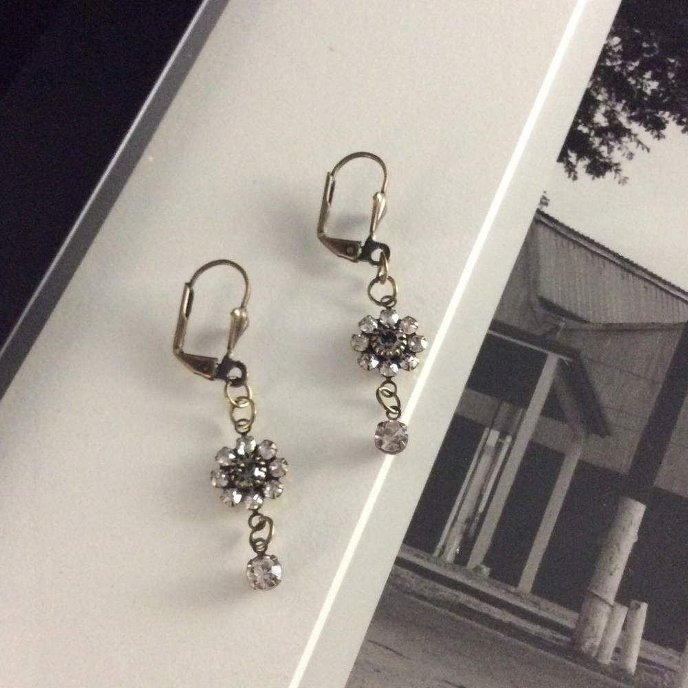 Beautiful Antique Bronze and Crystal Earrings